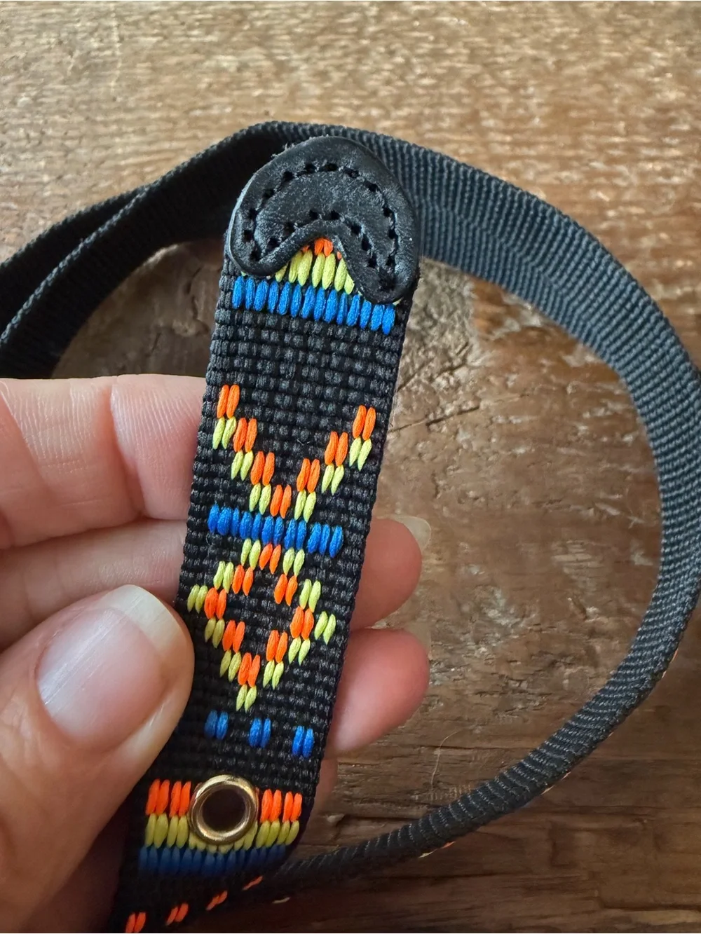 J. Crew Unisex Black Webbed Belt with Multicolor Embroidered Pattern